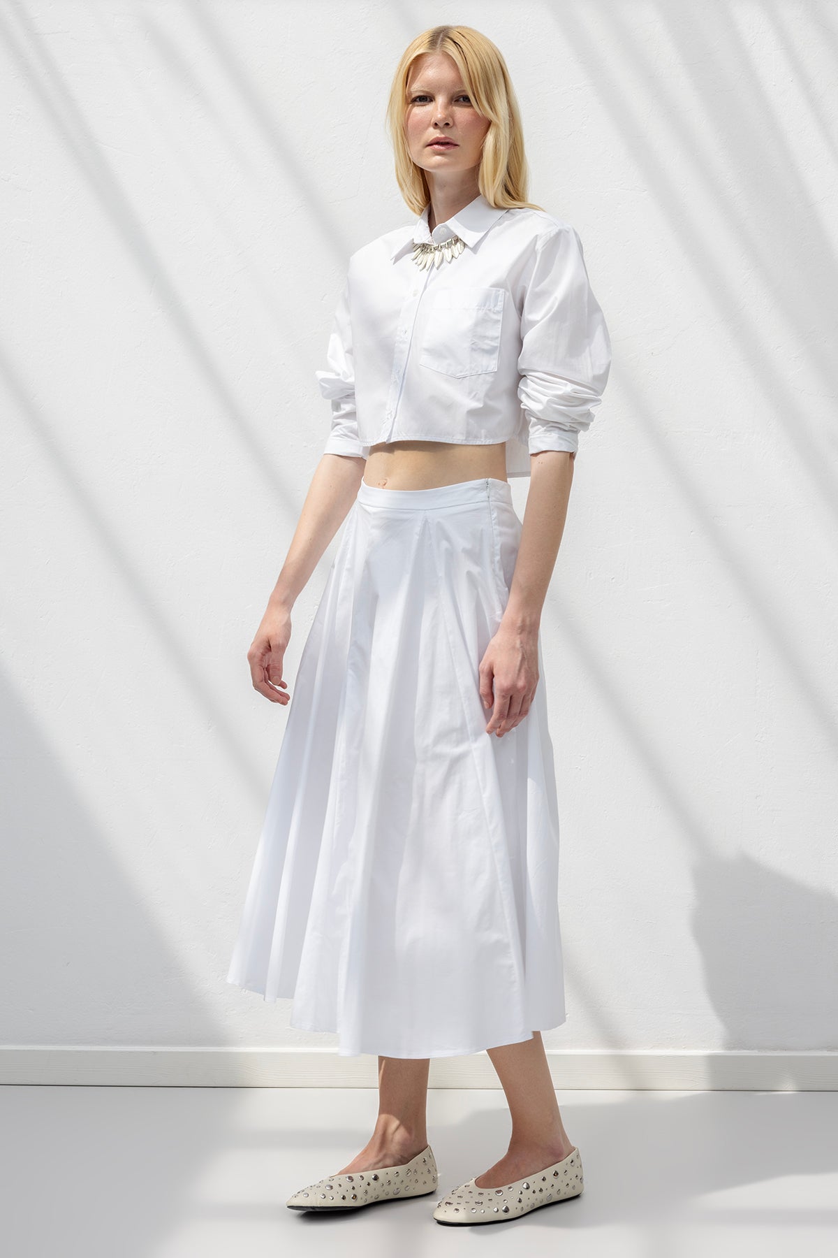 Ruffled Paneled Flared Skirt