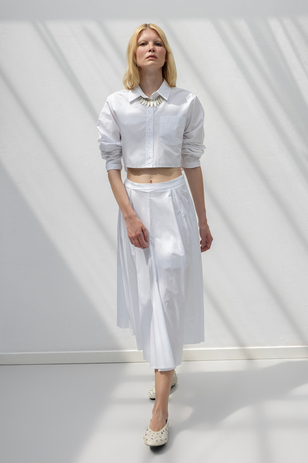 Ruffled Paneled Flared Skirt