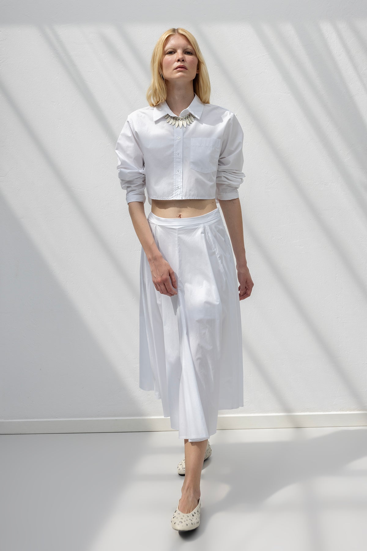 Ruffled Paneled Flared Skirt