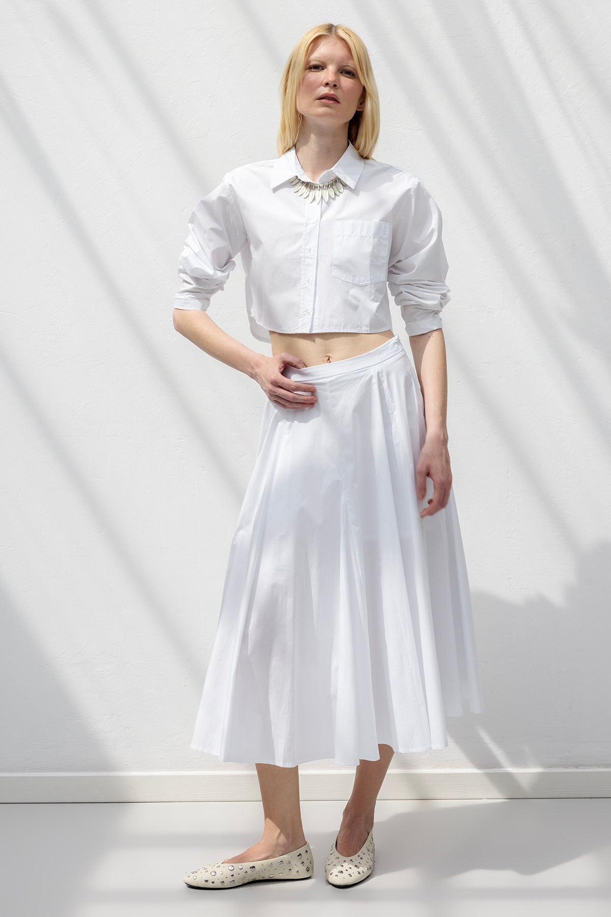 Ruffled Paneled Flared Skirt
