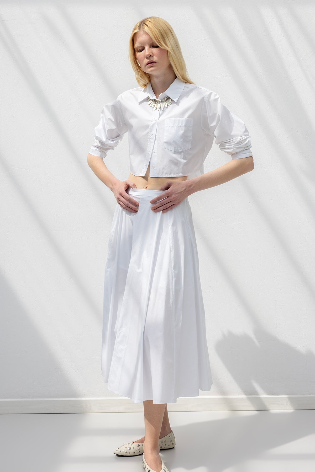 Ruffled Paneled Flared Skirt