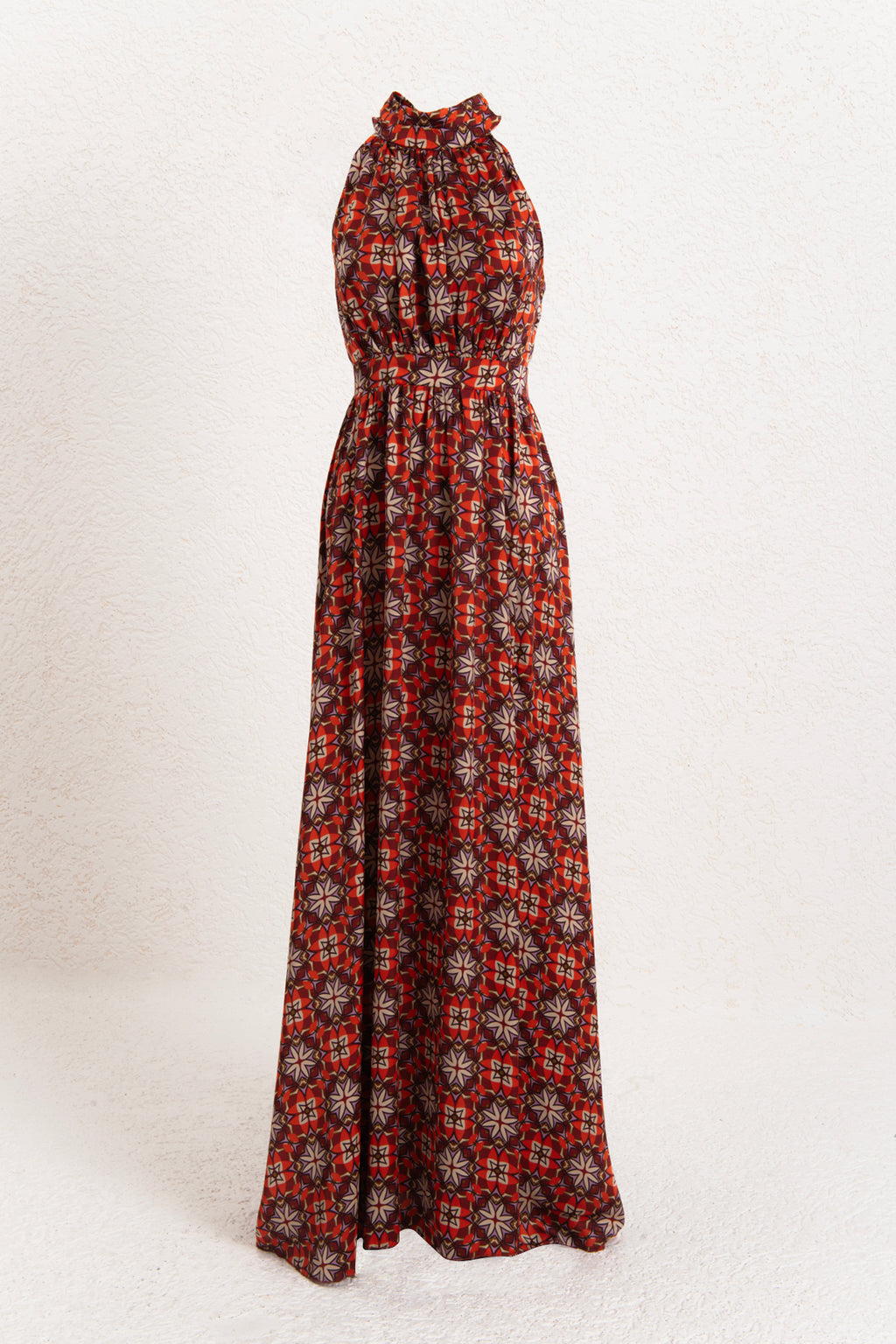 Stand Collar Sleeveless Satin Maxi Dress