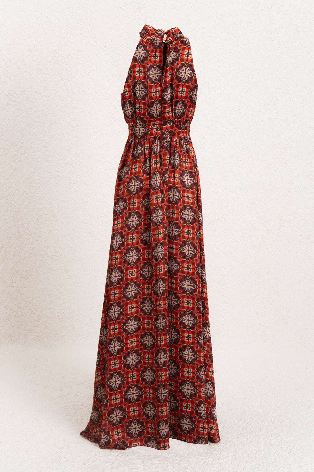 Stand Collar Sleeveless Satin Maxi Dress