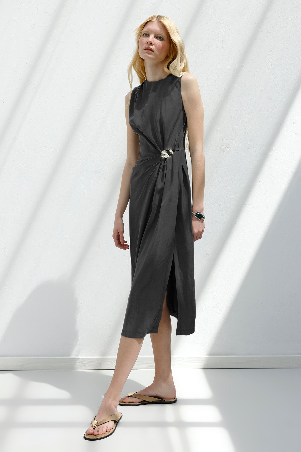 Tencel Drape Detaylı Midi Elbise