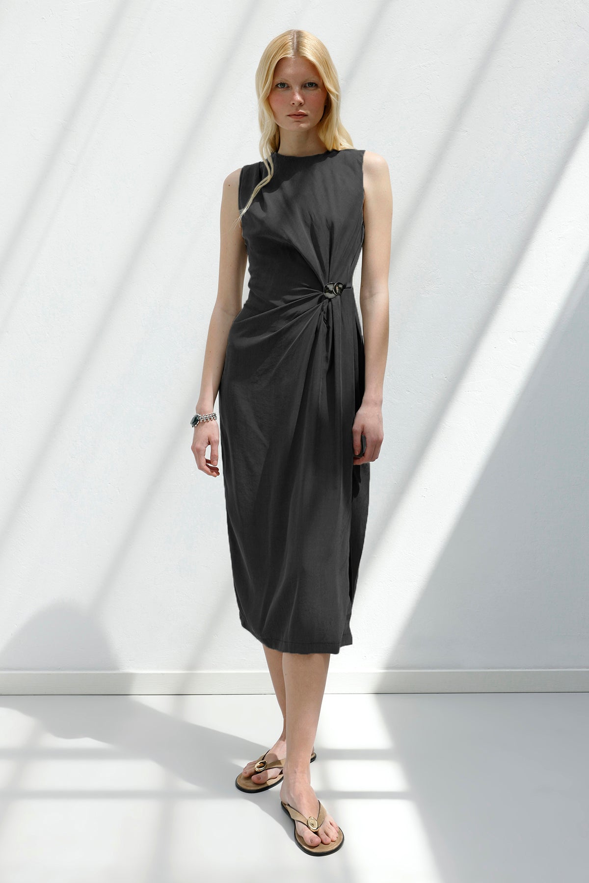 Tencel Drape Detaylı Midi Elbise
