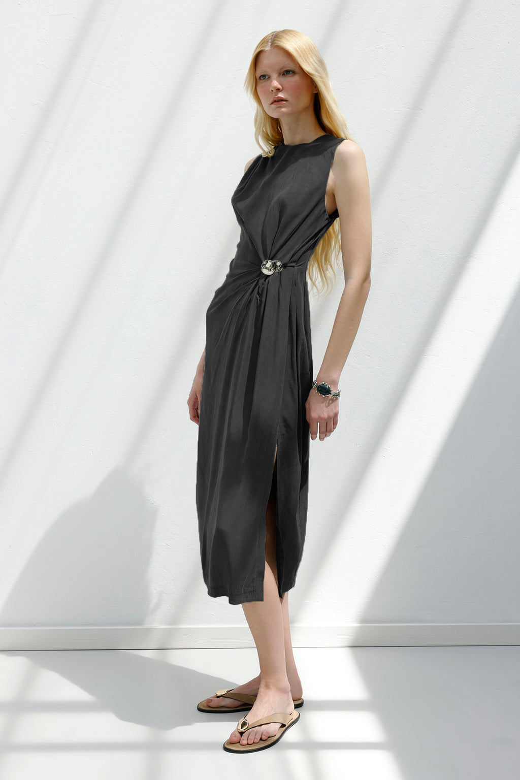 Tencel Drape Detaylı Midi Elbise
