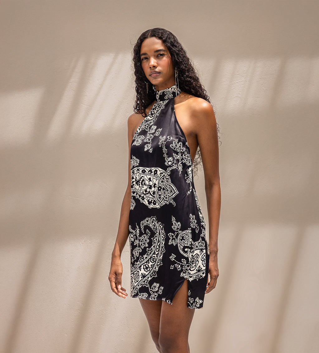 Halter Neck Mini Satin Dress