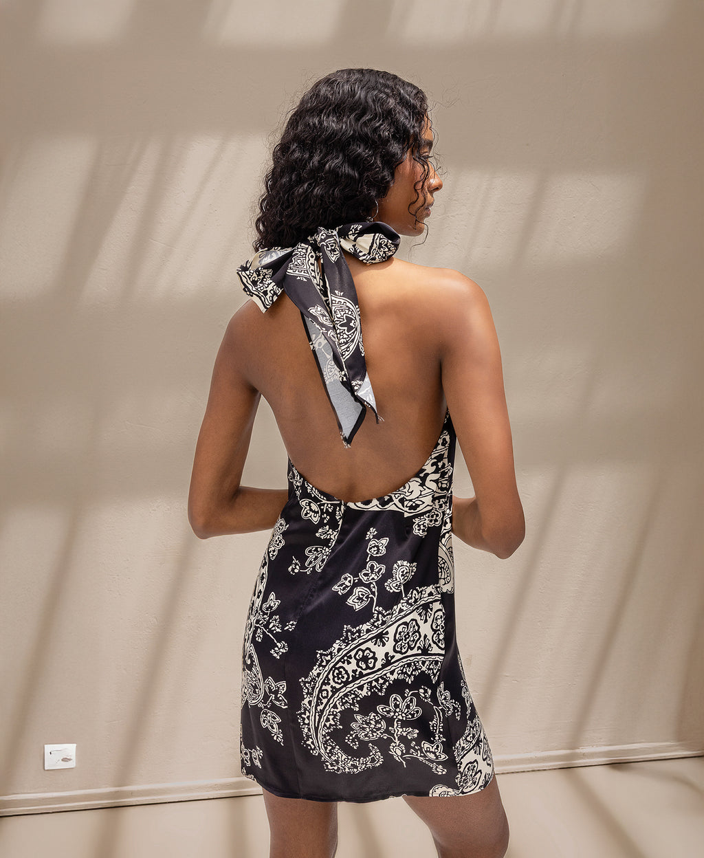 Halter Neck Mini Satin Dress