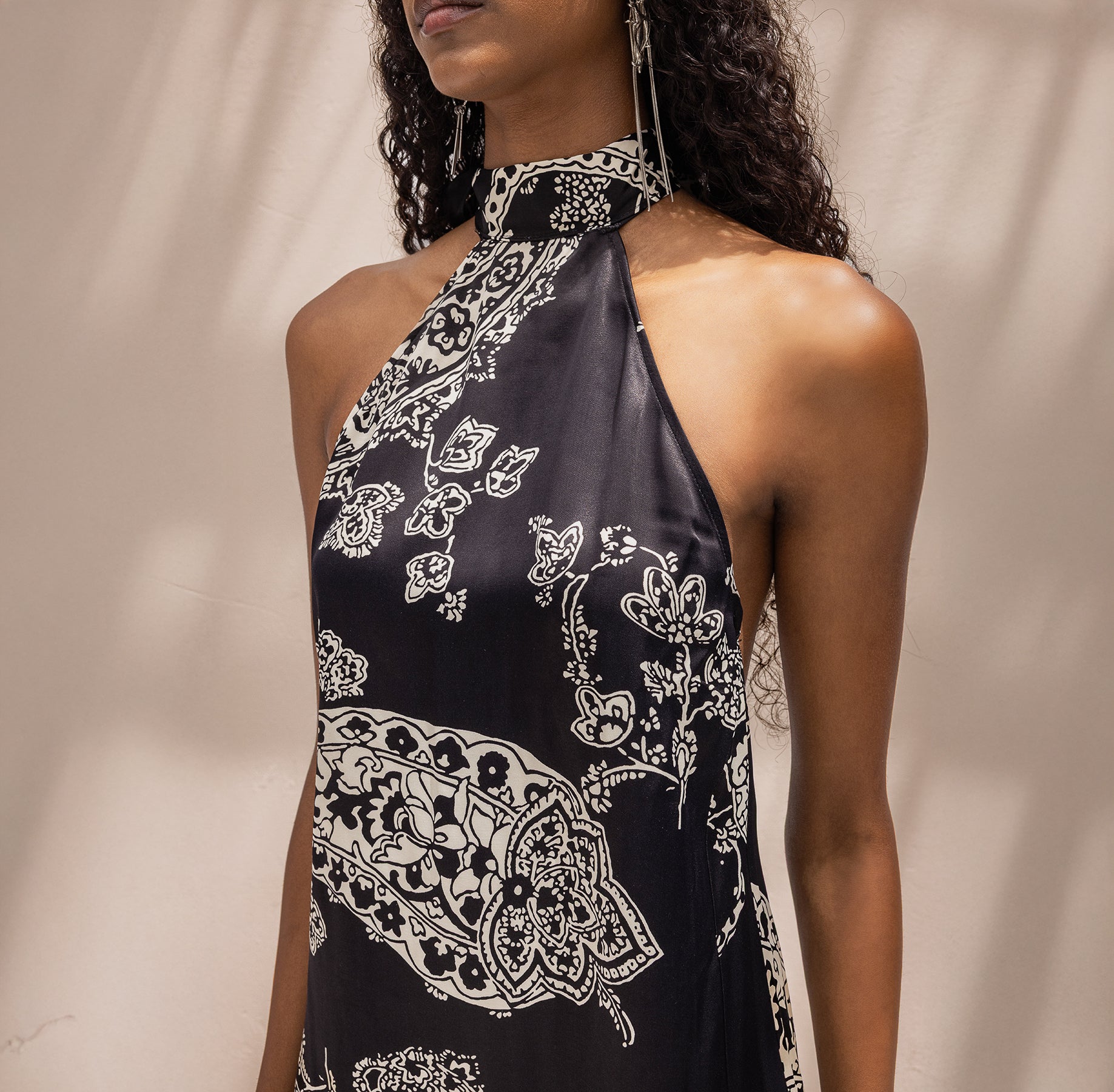 Halter Neck Mini Satin Dress
