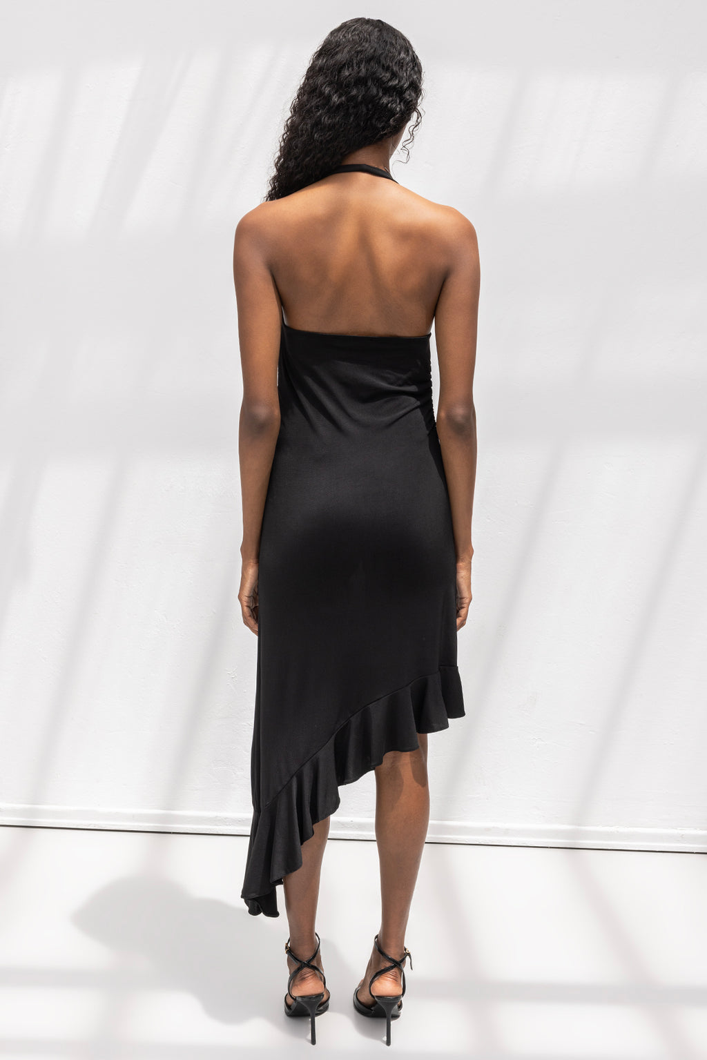 Cowl Neck Asymmetrical Hem Midi Dress