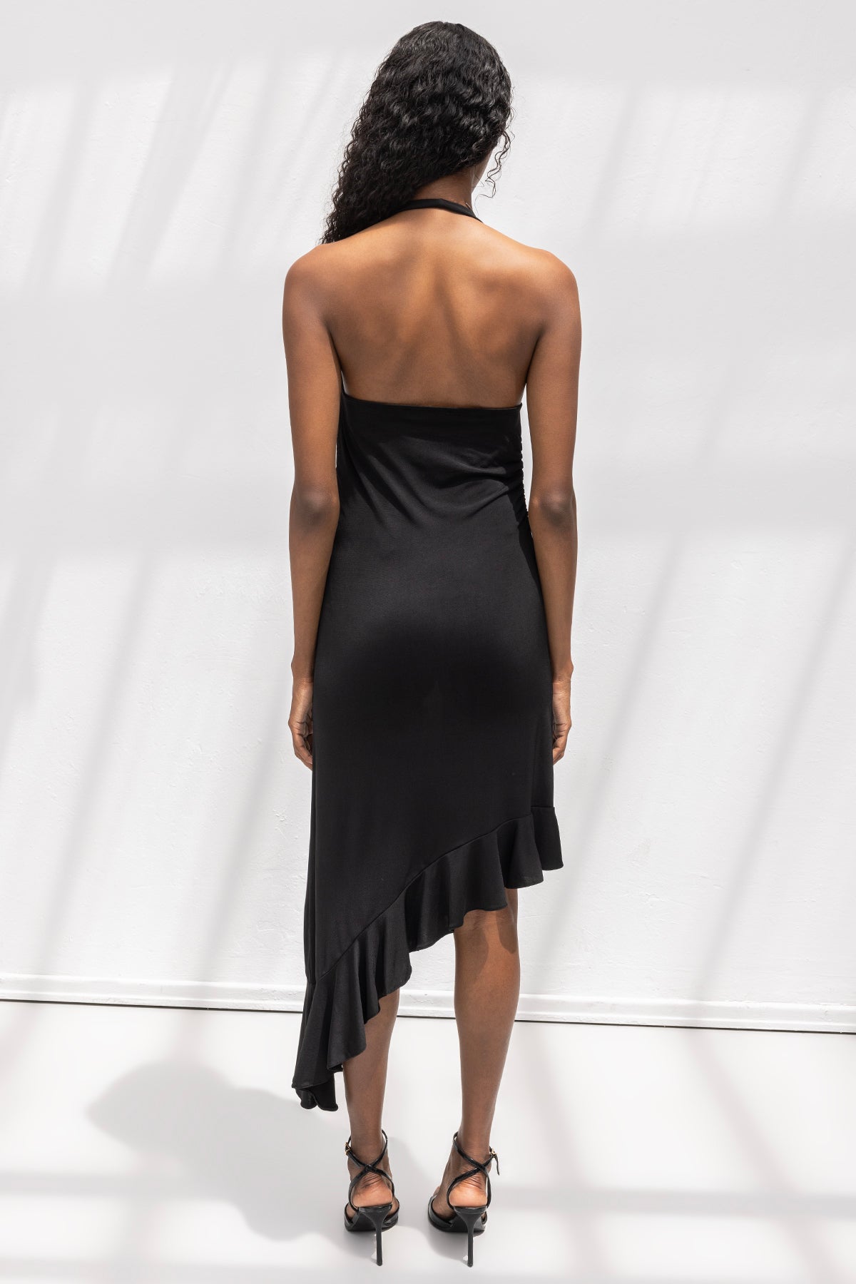 Cowl Neck Asymmetrical Hem Midi Dress
