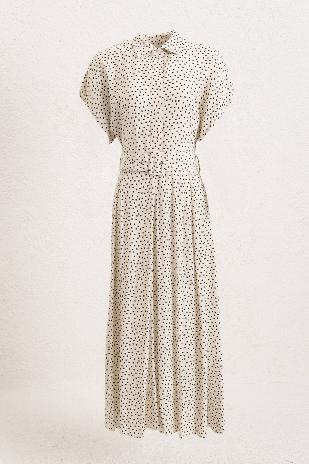Puantiyeli Cotton Pileli Midi Elbise
