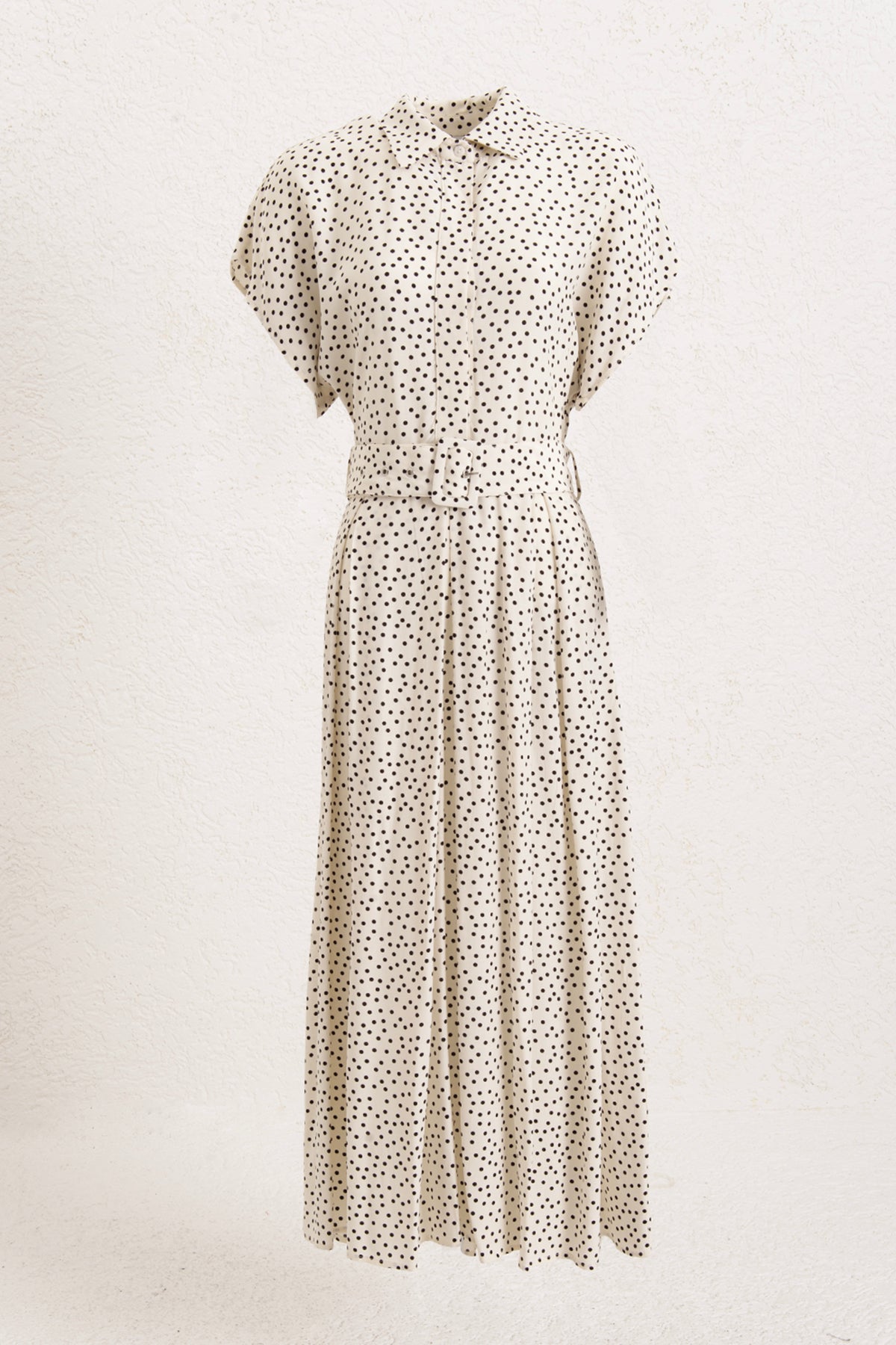 Puantiyeli Cotton Pileli Midi Elbise