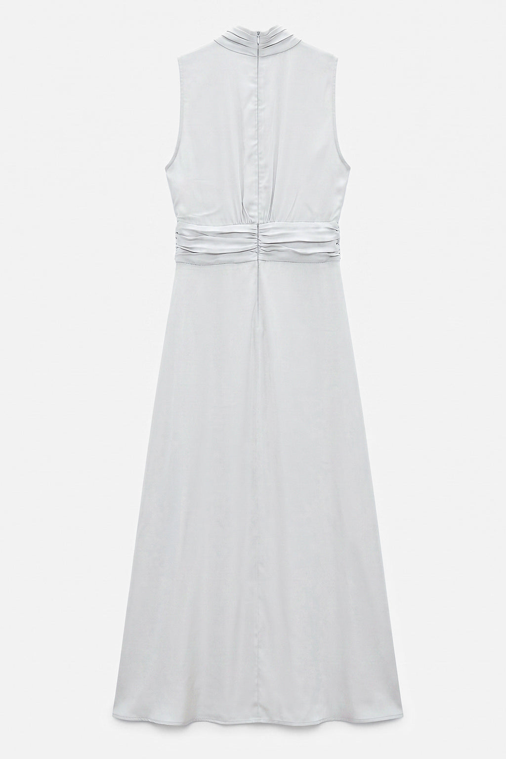 Satin Midi Dress with Stand Collar and Scarf on the Shoulder