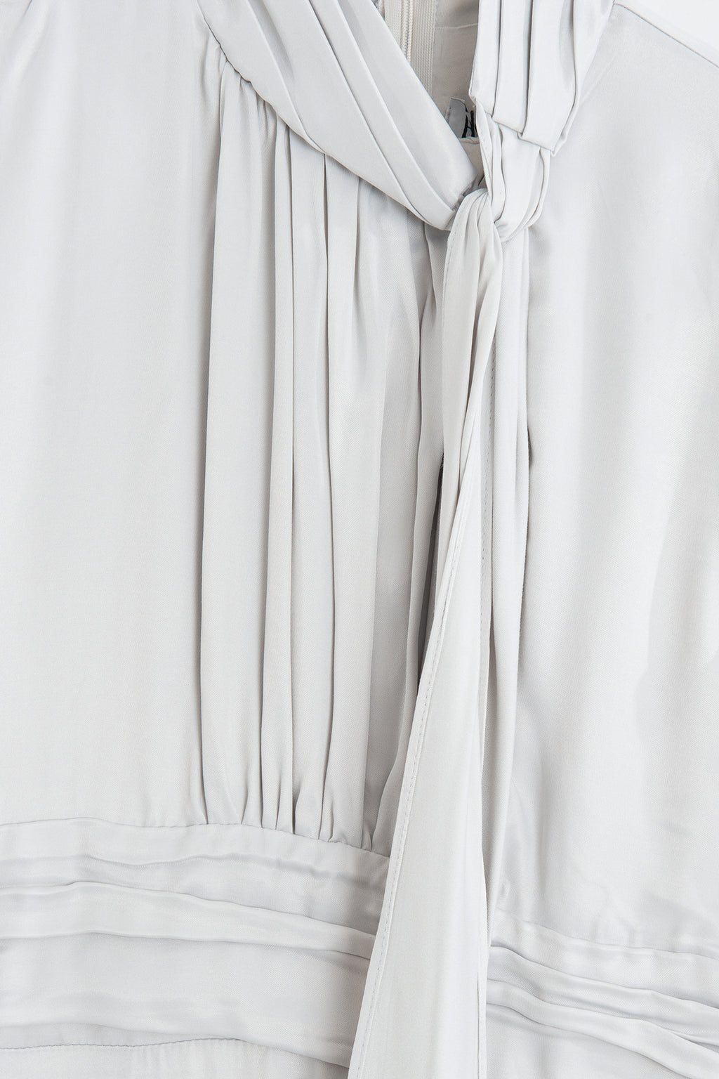 Satin Midi Dress with Stand Collar and Scarf on the Shoulder