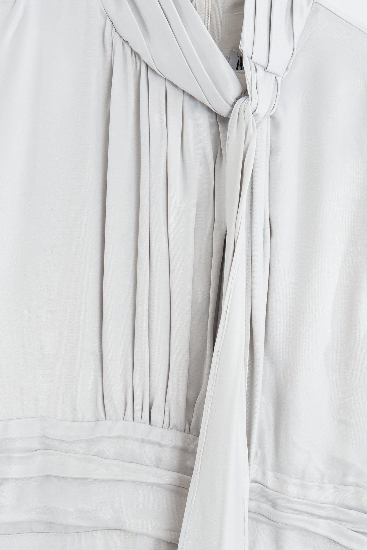 Satin Midi Dress with Stand Collar and Scarf on the Shoulder