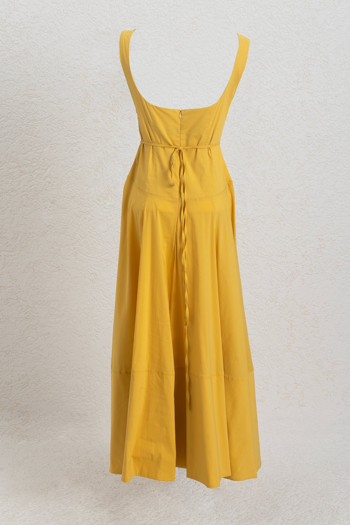Midi Dress with Deep Square Neckline and Ruffle Hem