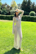 Long Sleeve Mesh Knit Beach Dress