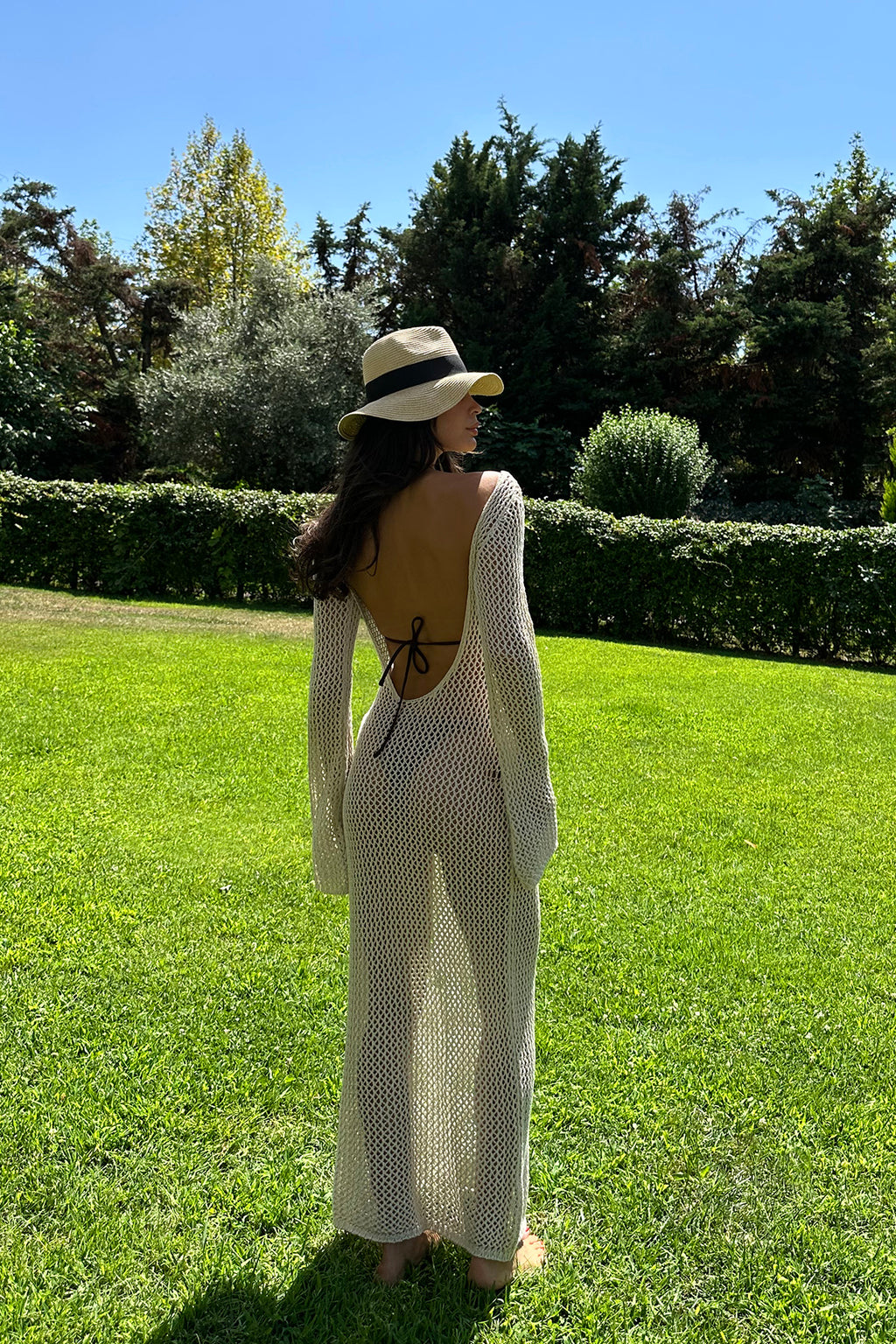 Long Sleeve Mesh Knit Beach Dress