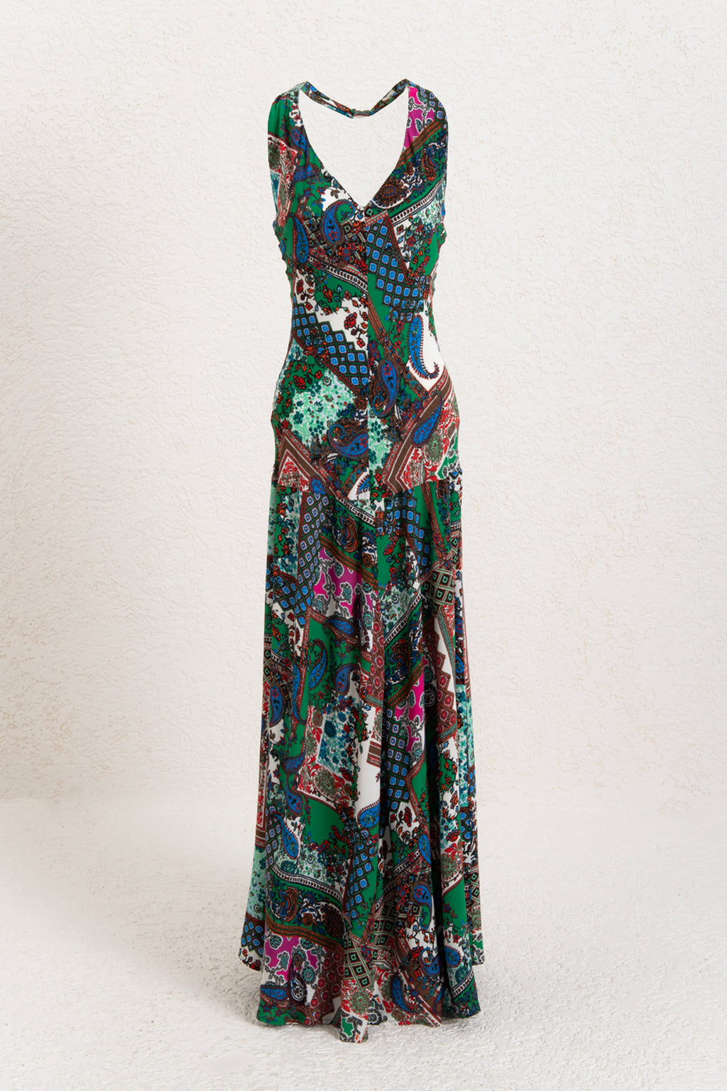 Halter  Yakalı  Desenli Midi Elbise
