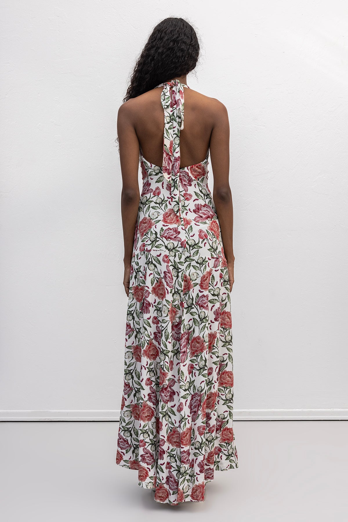 Halter  Yakalı  Desenli Midi Elbise