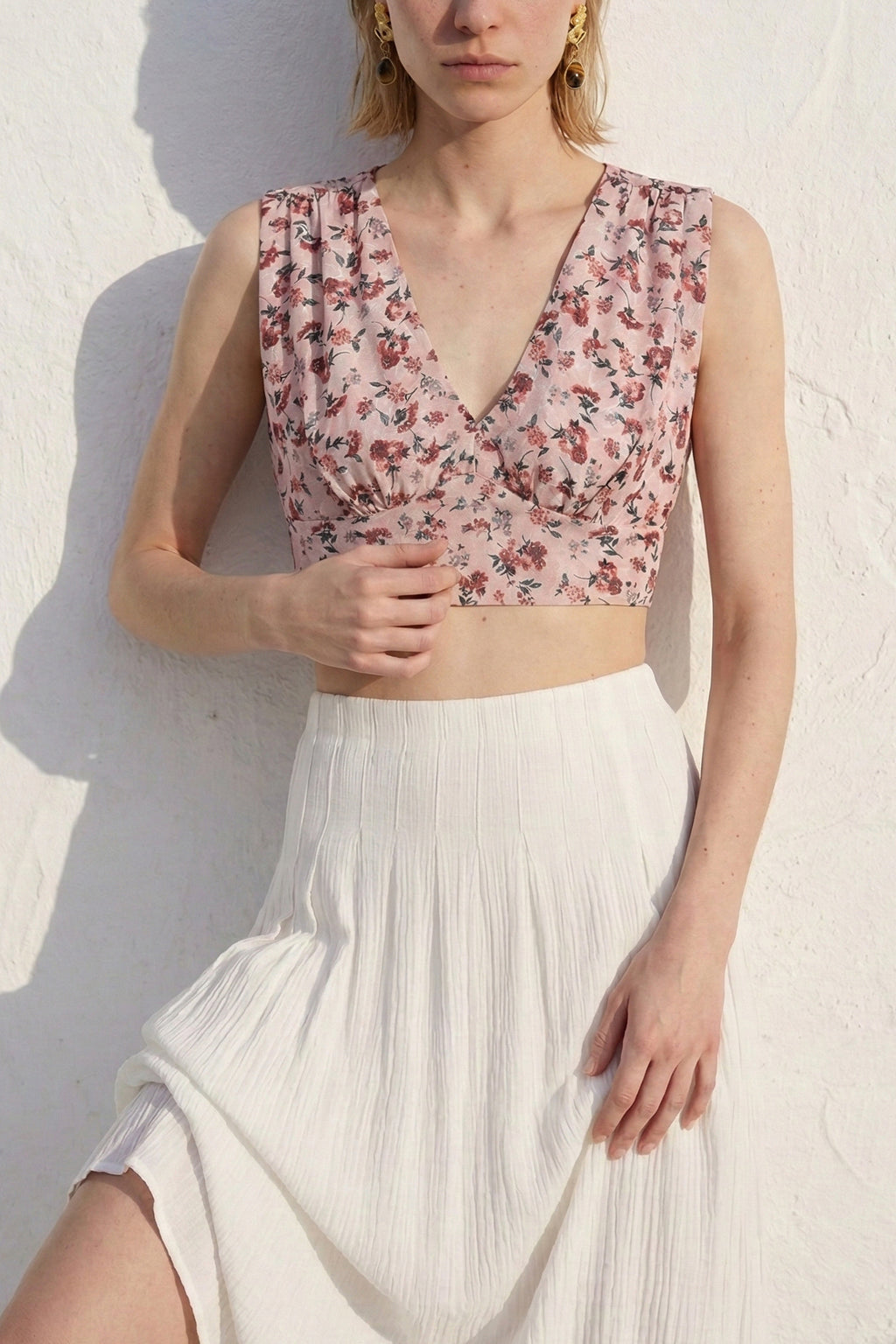 Linen Blend Deep Neckline Bustier