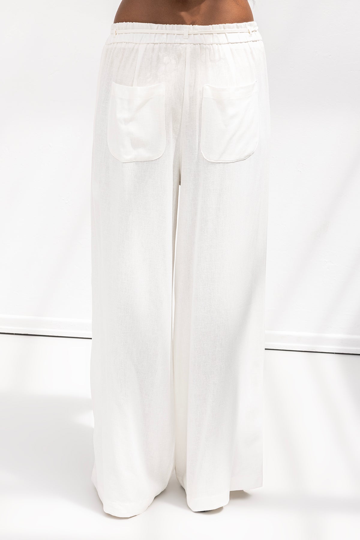 Linen Blend Belted Wide Leg Trousers