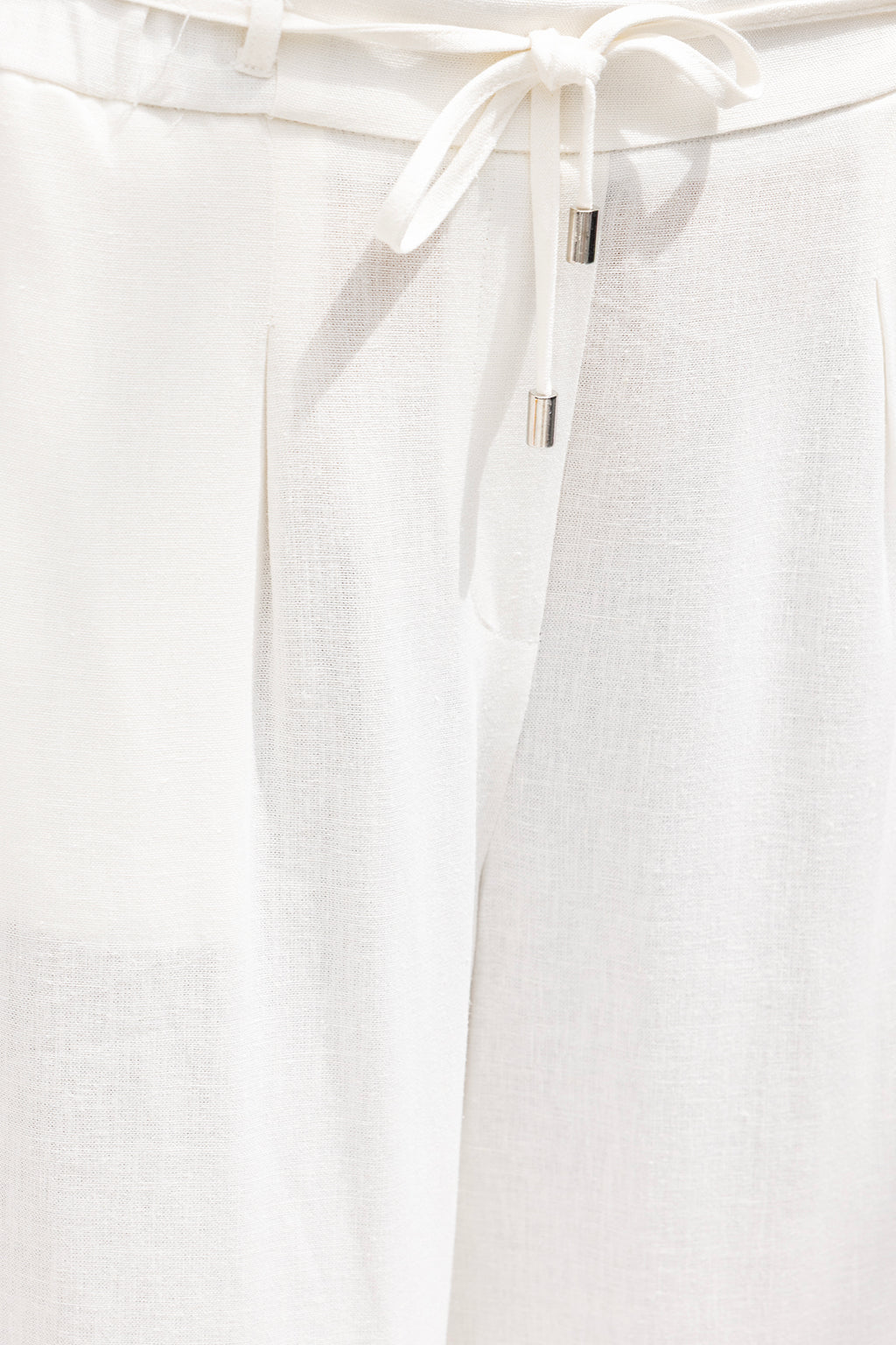Linen Blend Belted Wide Leg Trousers