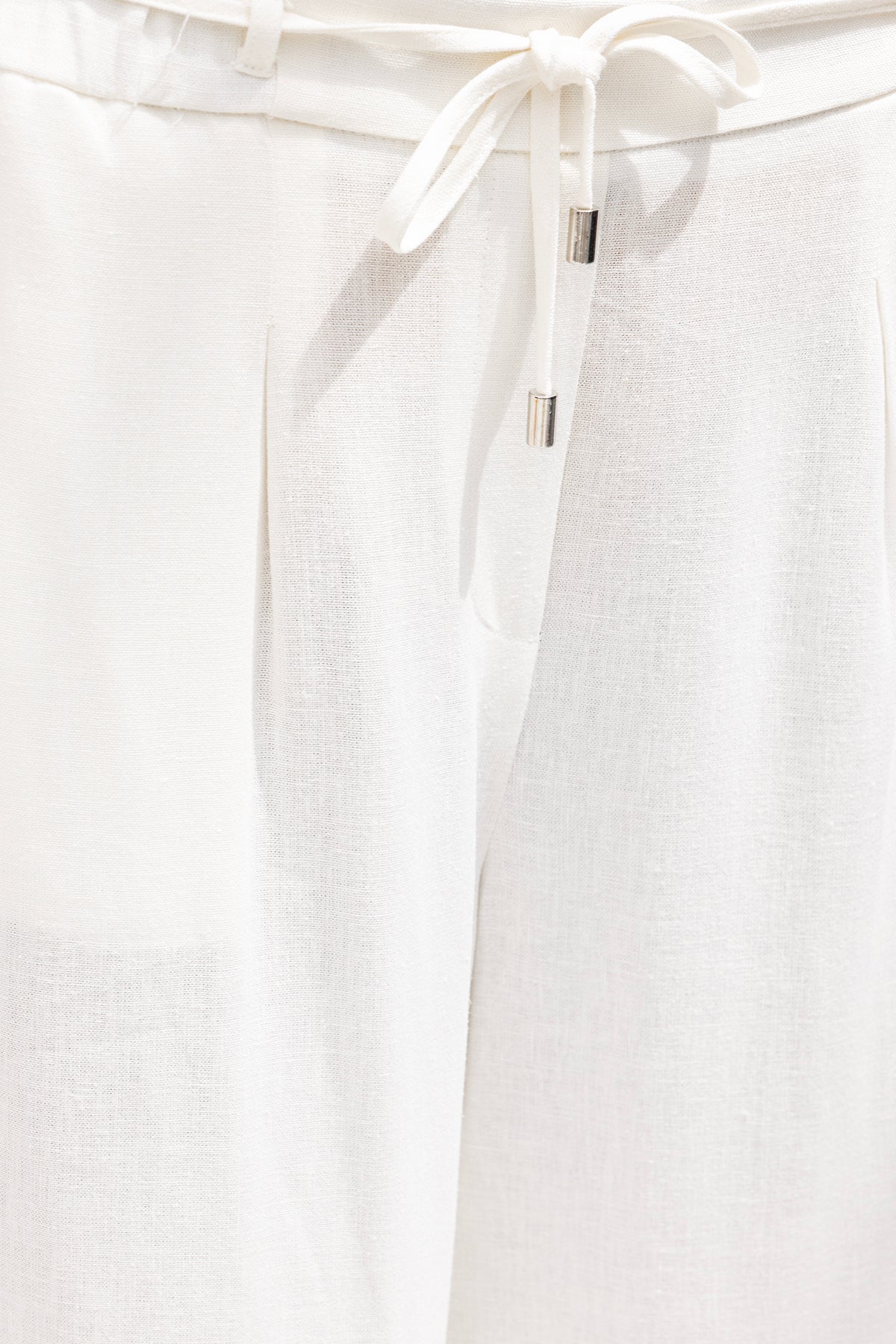 Linen Blend Belted Wide Leg Trousers