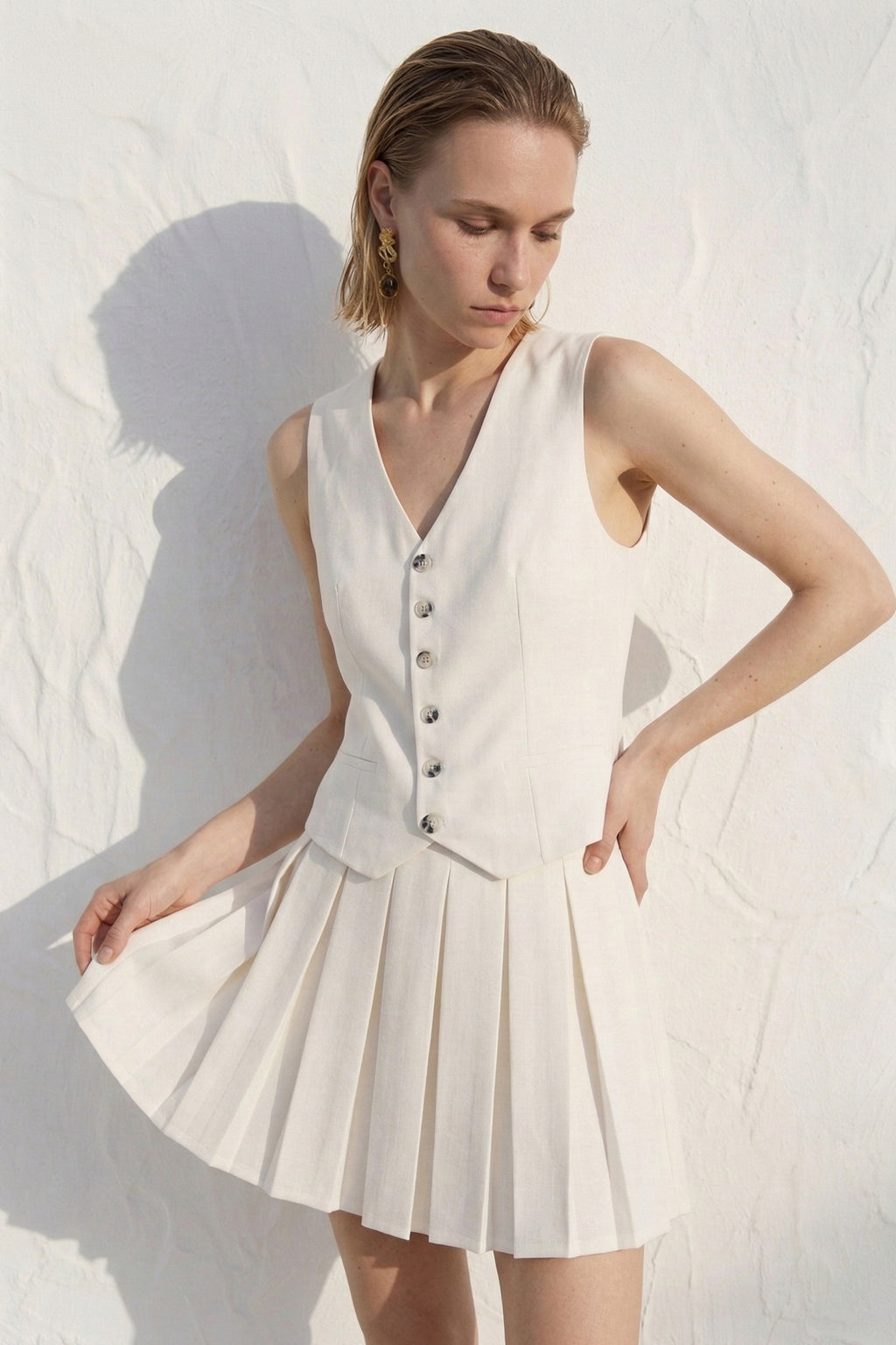 Pleated Sleeveless Mini Dress