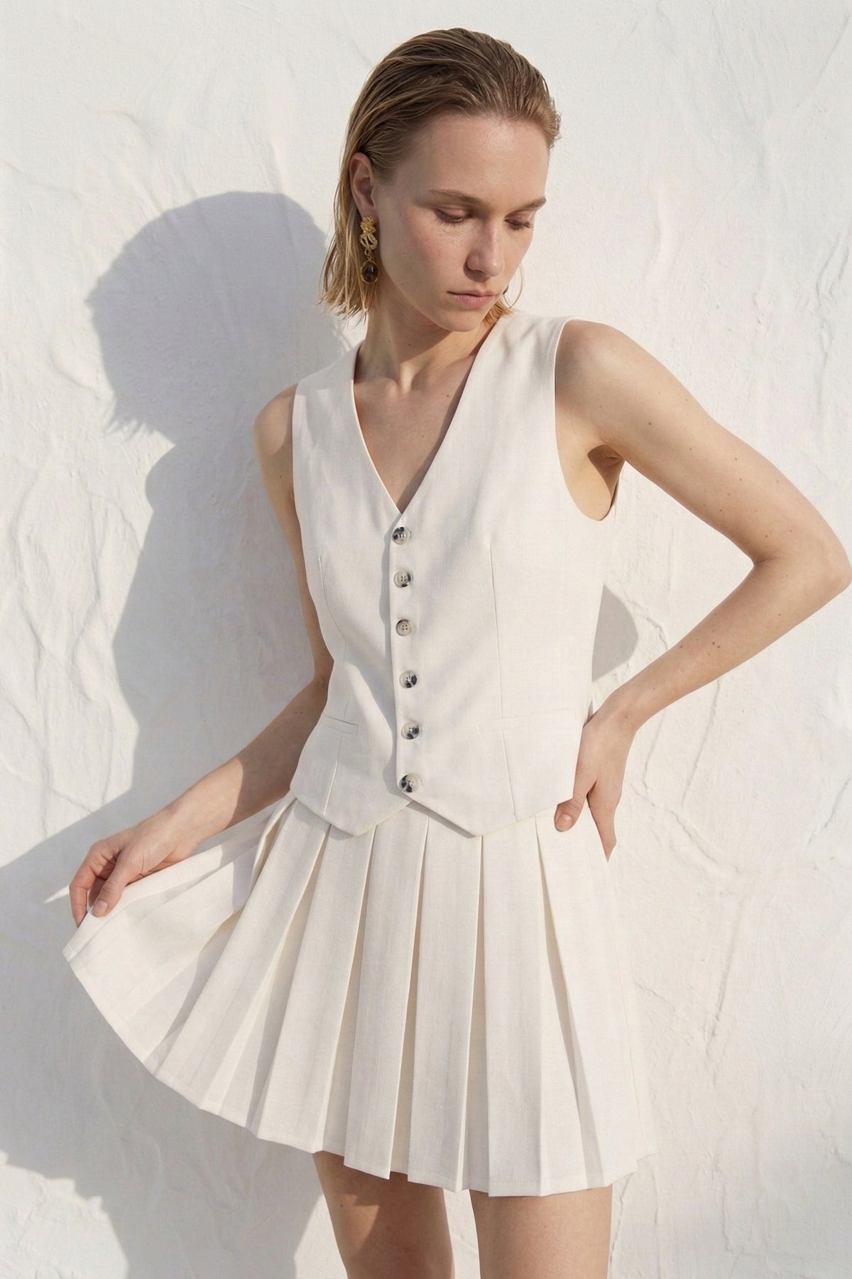 Pleated Sleeveless Mini Dress
