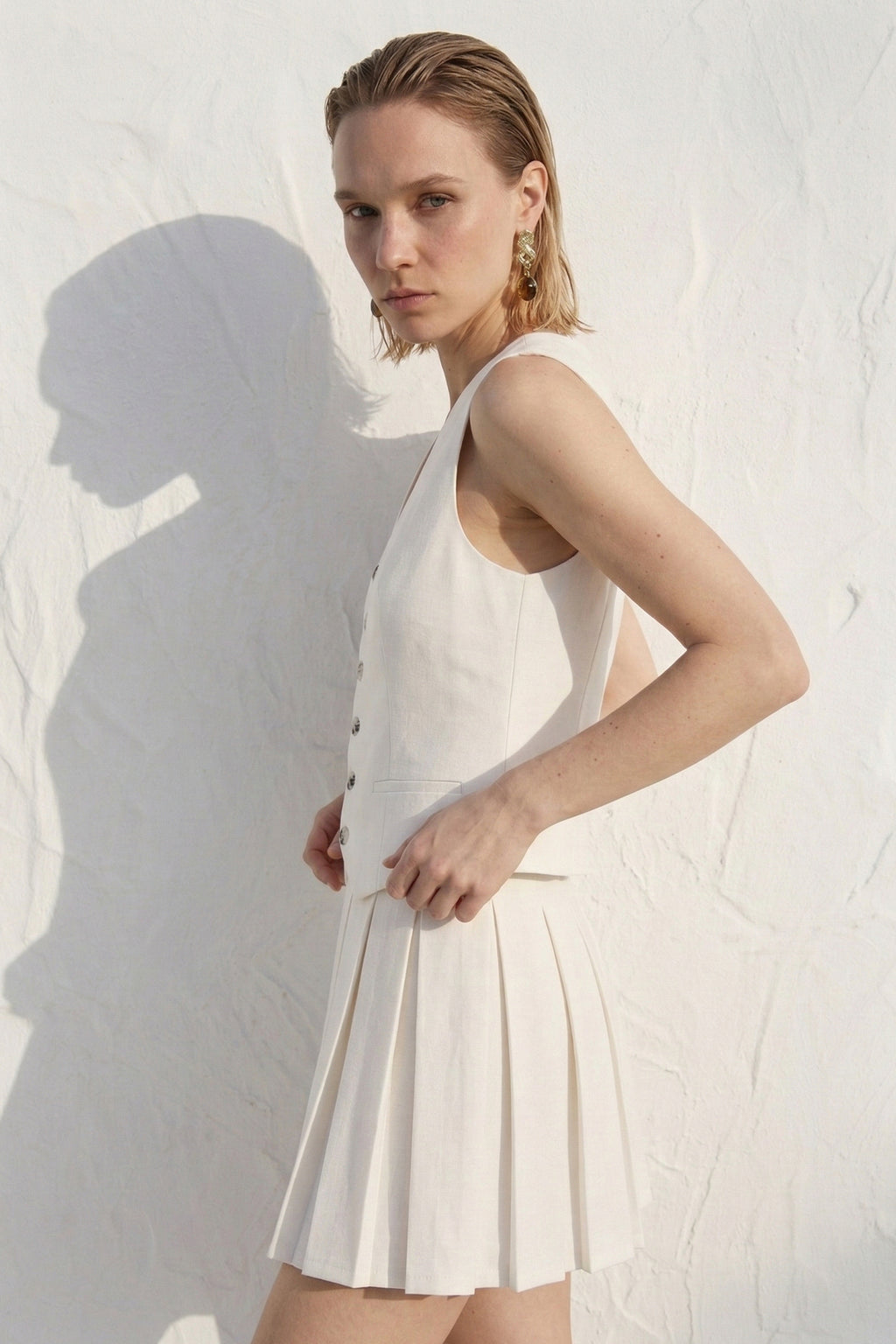 Pleated Sleeveless Mini Dress