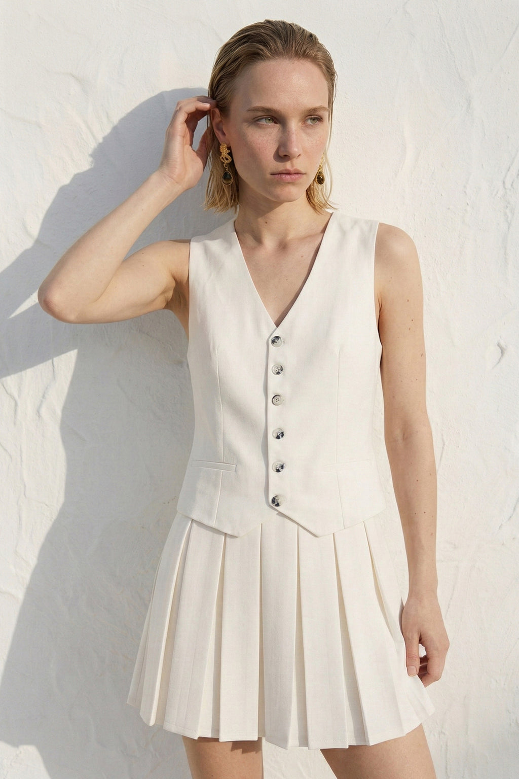 Pleated Sleeveless Mini Dress