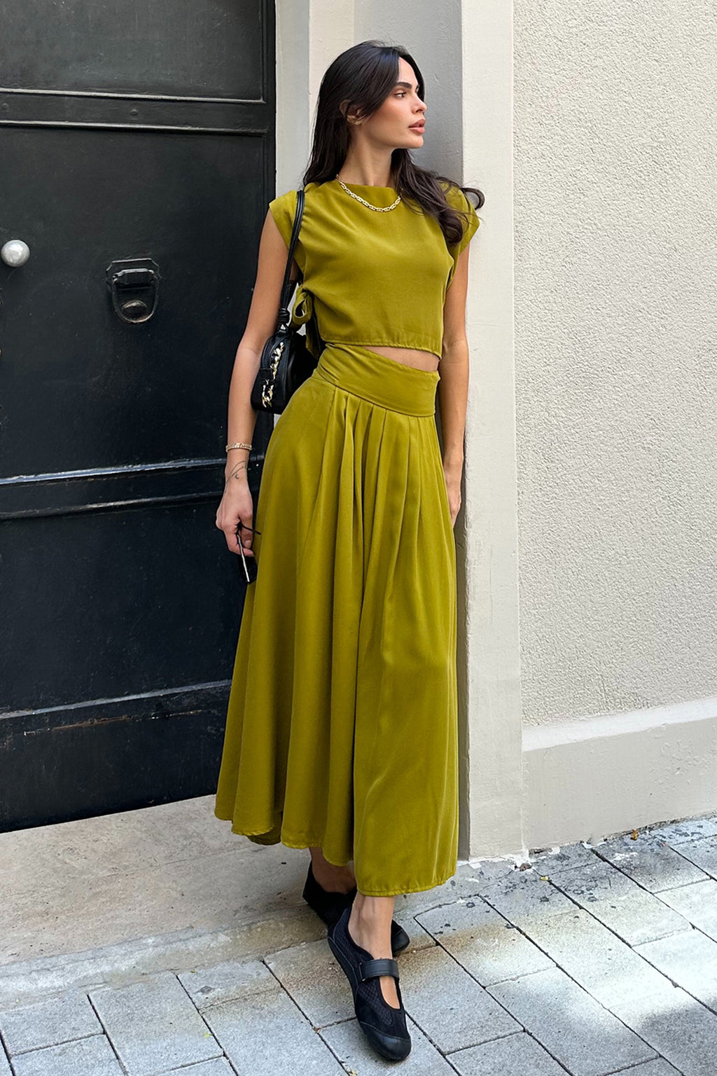 %100 Tencel Pile  Detaylı  Midi Etek
