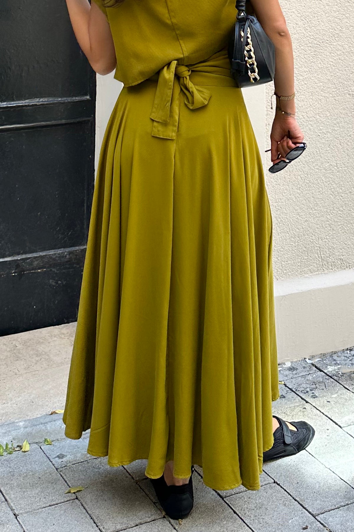 %100 Tencel Pile  Detaylı  Midi Etek