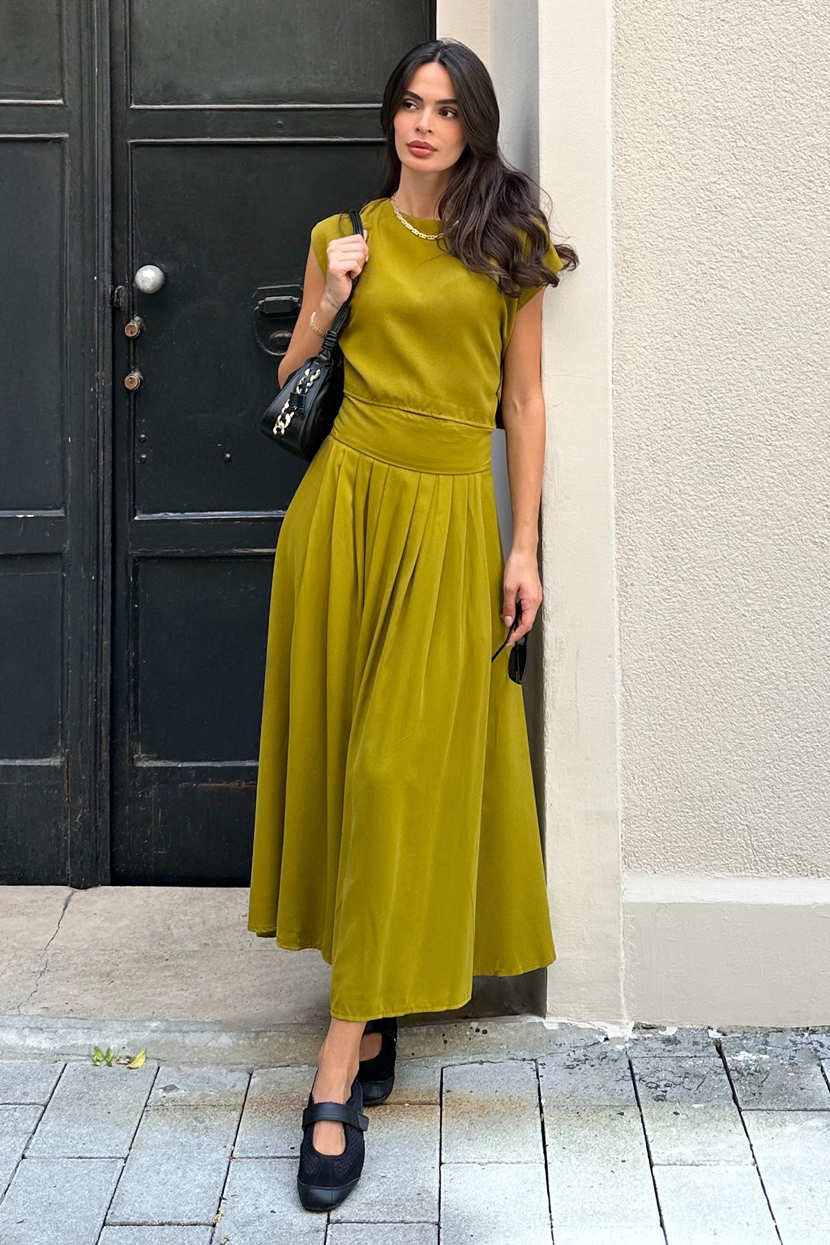 %100 Tencel Pile  Detaylı  Midi Etek