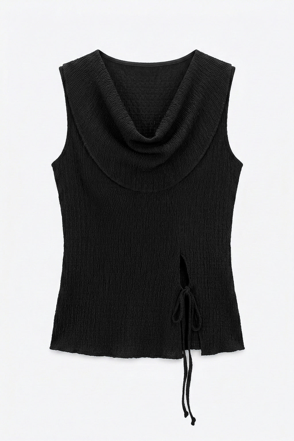 Cowl Neck Textured Blouse with Tie Detail