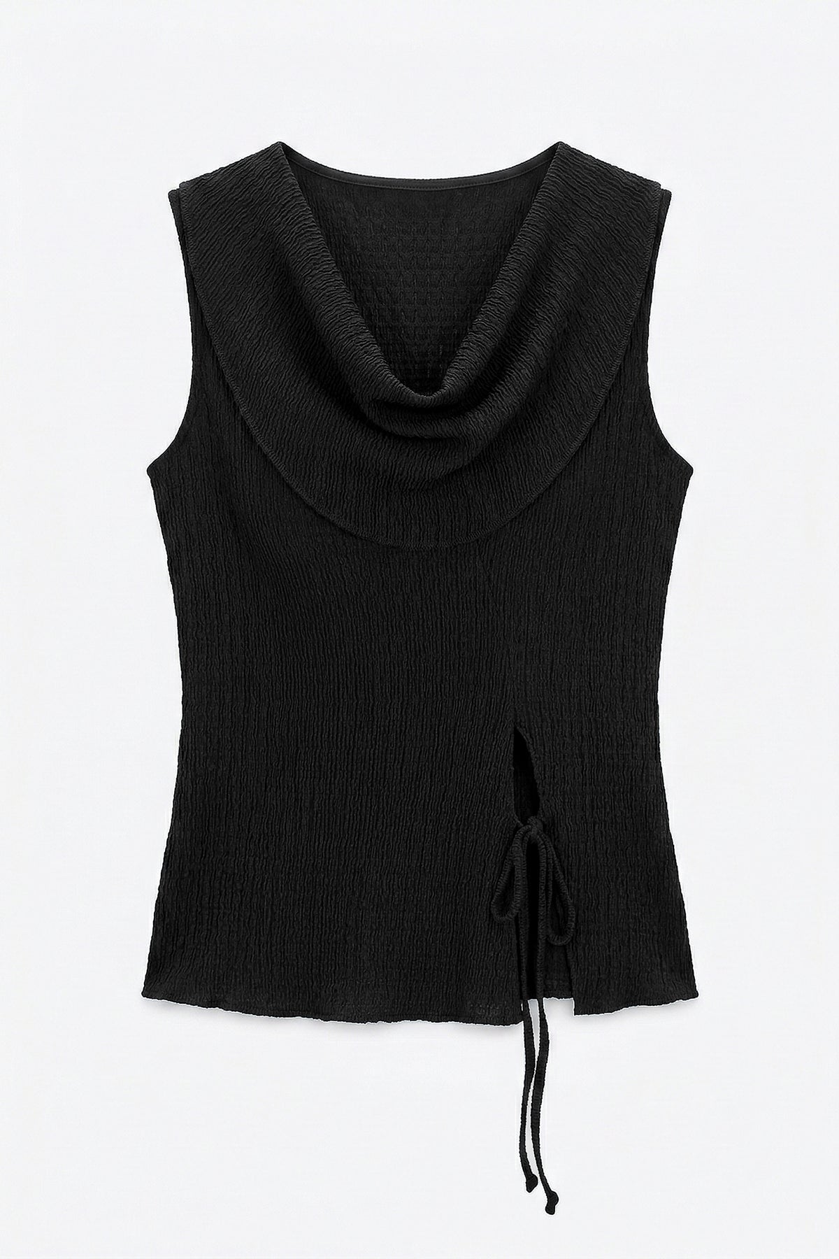 Cowl Neck Textured Blouse with Tie Detail