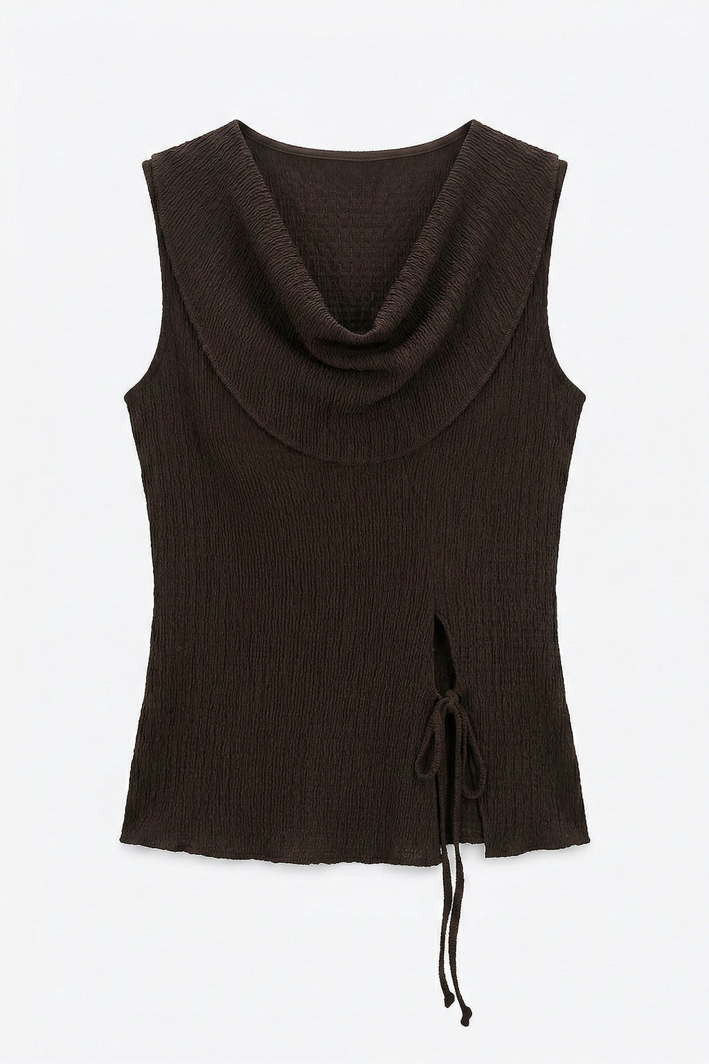 Cowl Neck Textured Blouse with Tie Detail