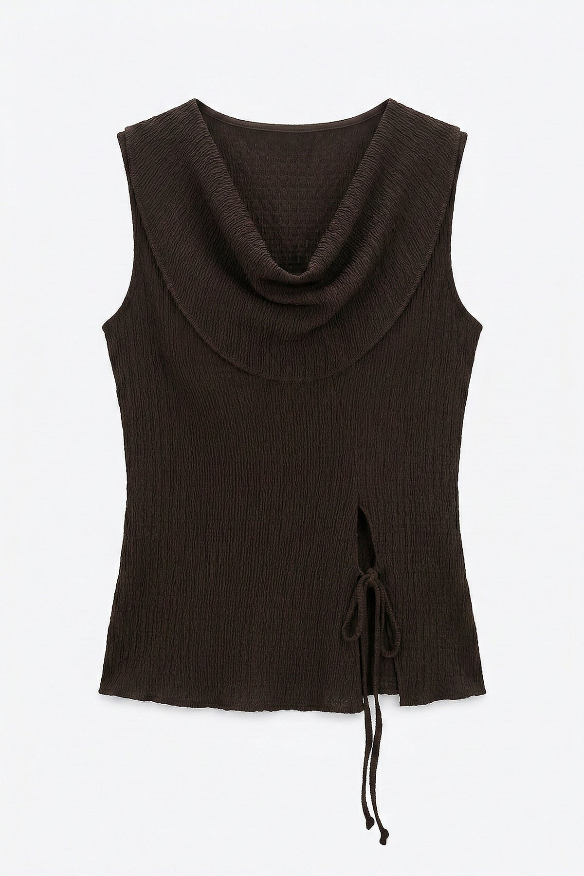 Cowl Neck Textured Blouse with Tie Detail