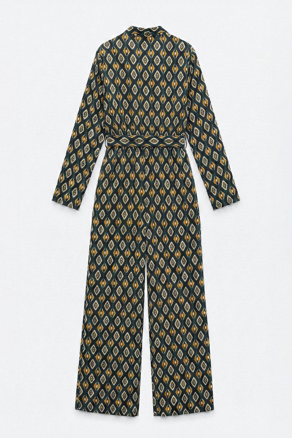 Long Patterned Jumpsuit with Shawl Collar