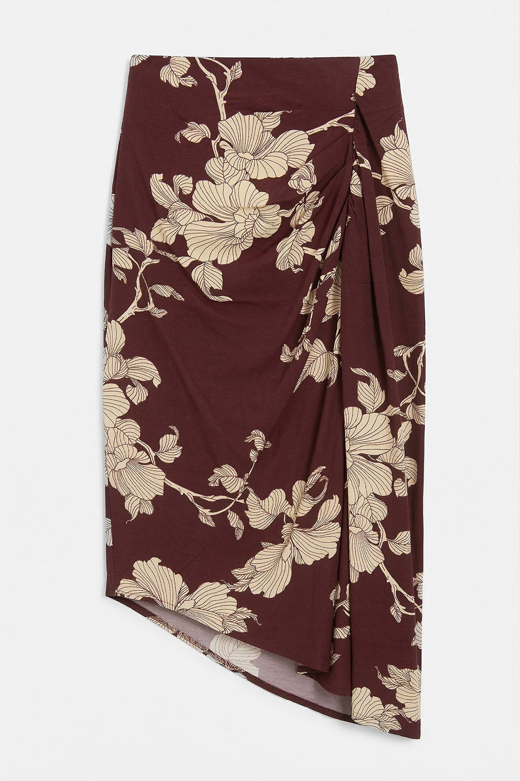 Midi Skirt with Draped Asymmetric Hem Detail