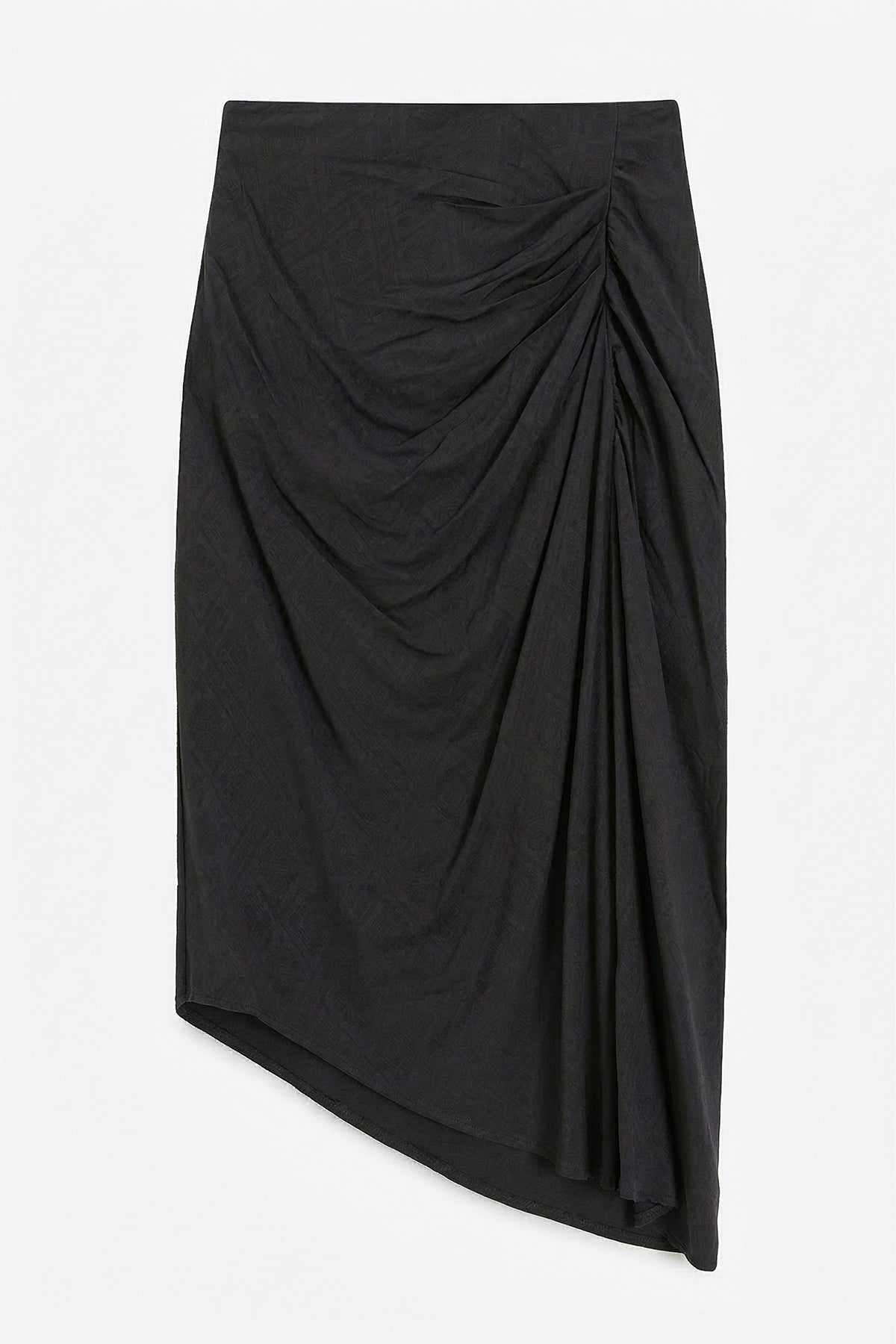 Midi Skirt with Draped Asymmetric Hem Detail