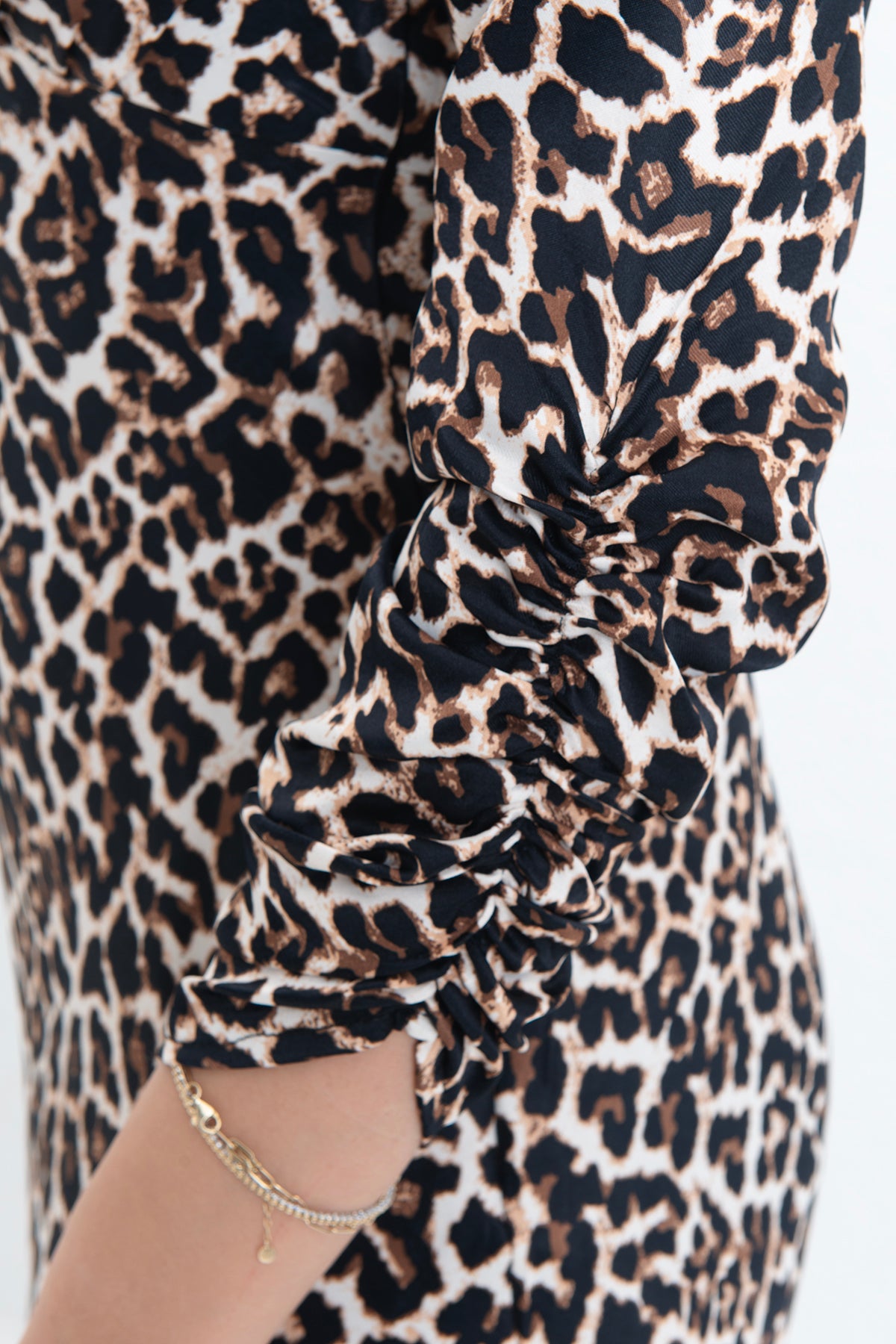 Leopar Saten Midi Elbise