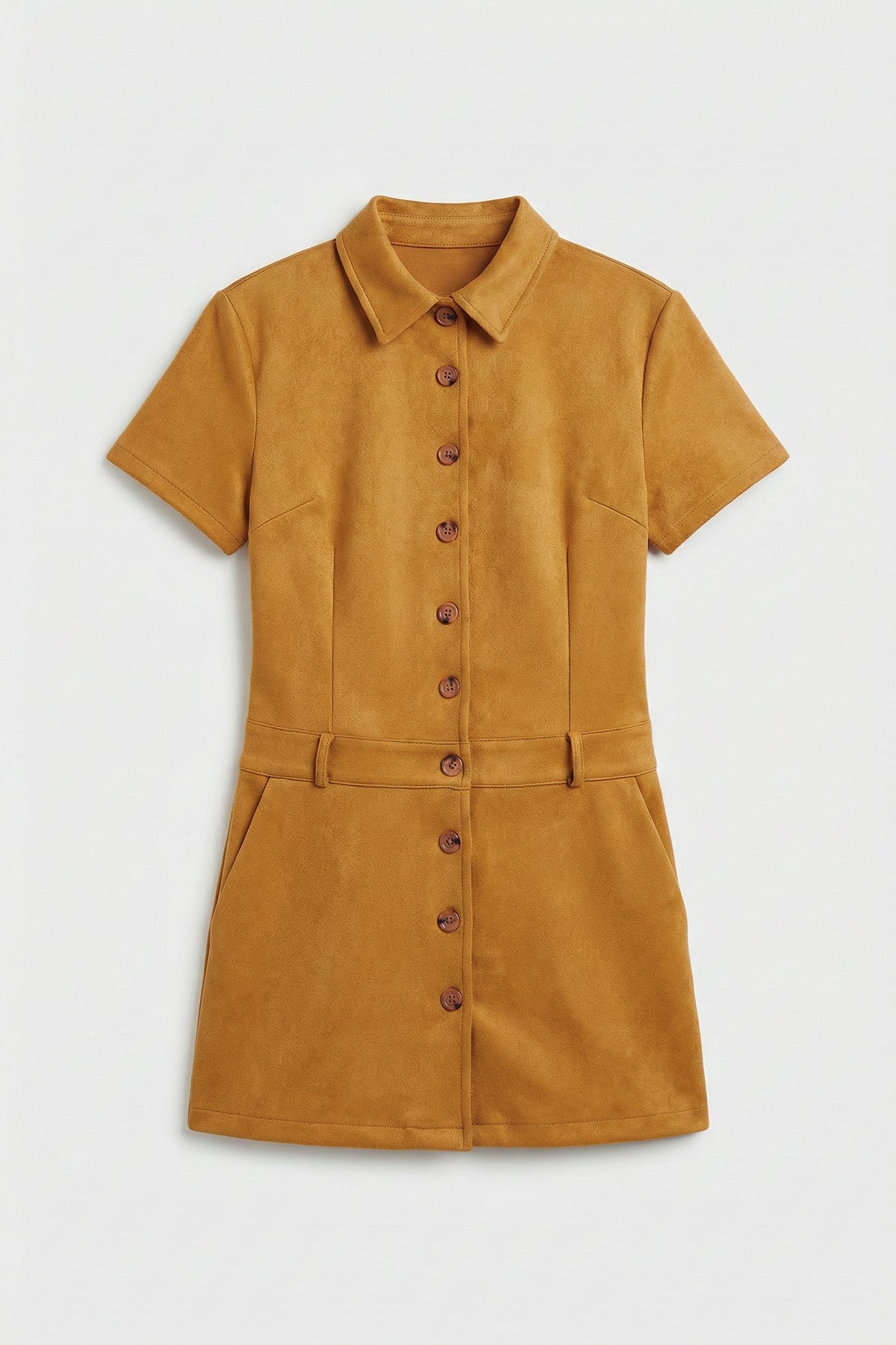 Suede-Look Mini Button Dress