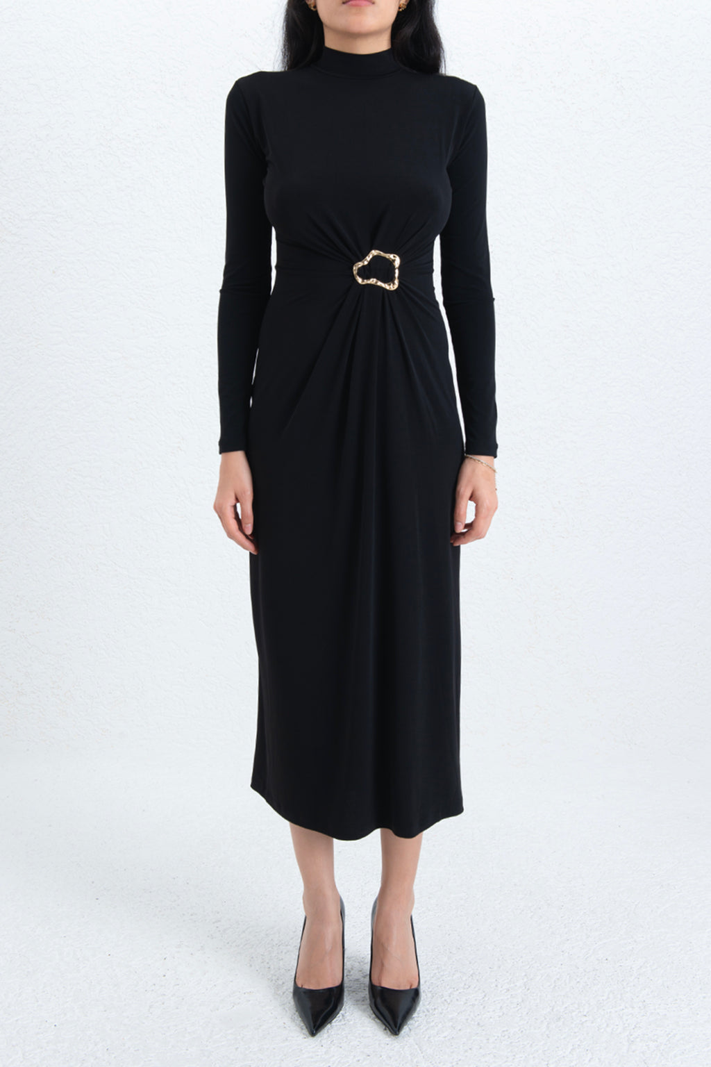 Buckle Detail Midi Dress