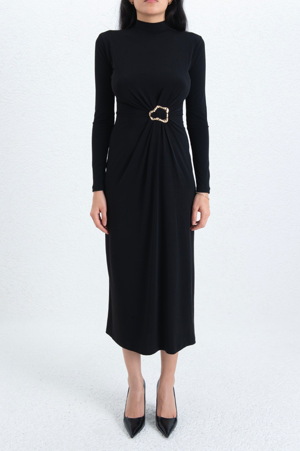 Buckle Detail Midi Dress