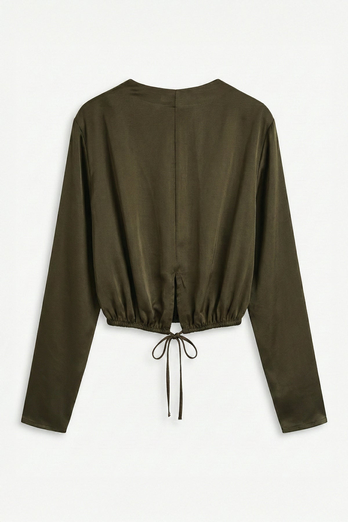 Saten Pileli Crop Bluz