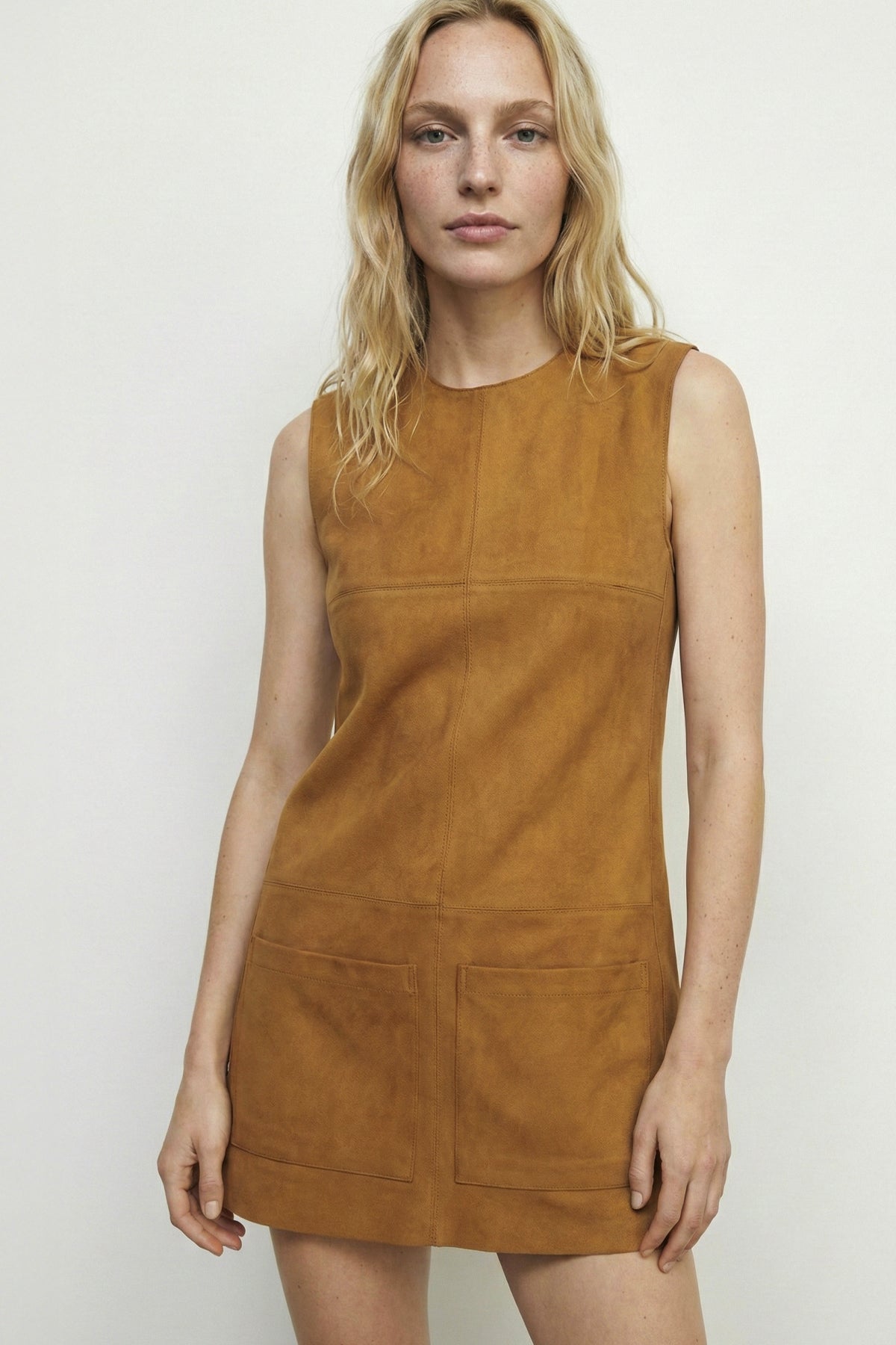 Suede-Look Pinafore Mini Dress
