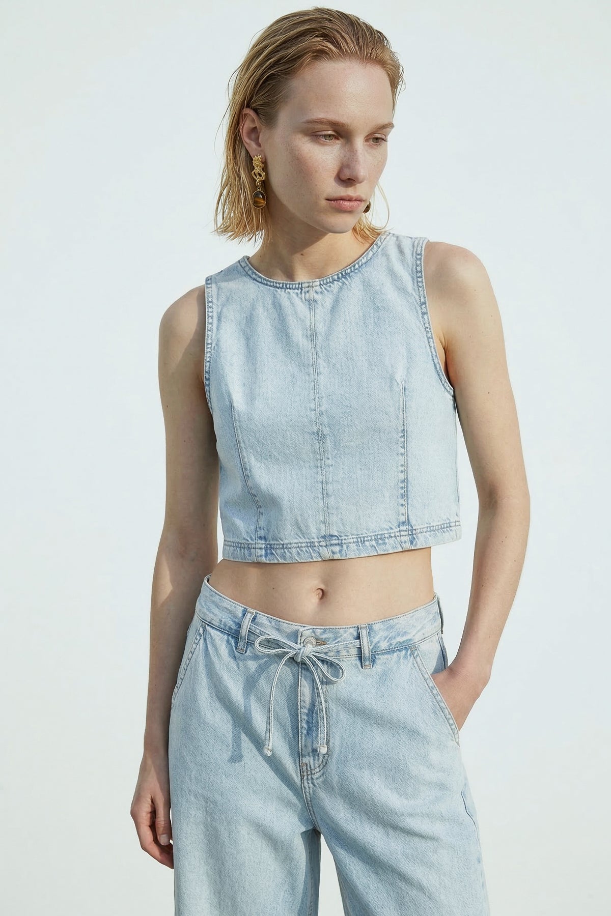 Kolsuz Denim Bluz